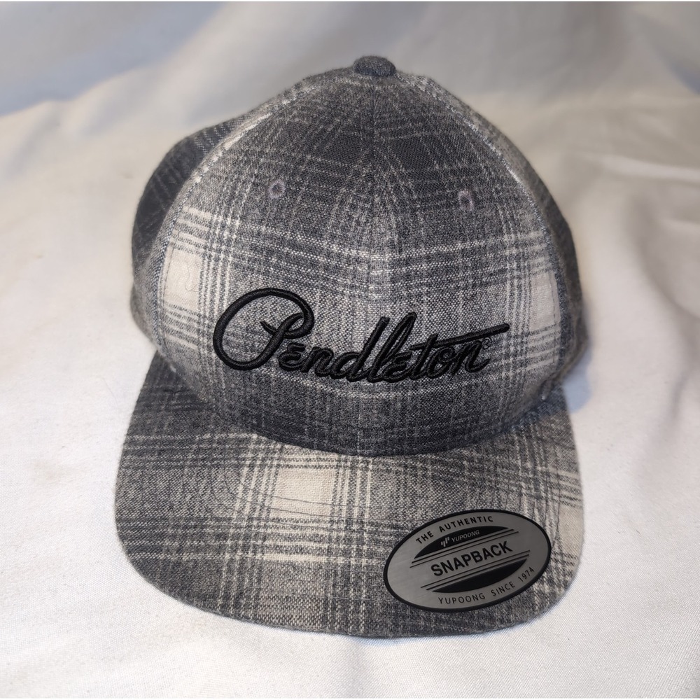 NWT Pendleton Gray Ombré Plaid Snapback Hat Mens Wool Cotton Cap